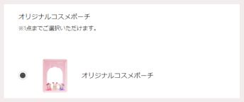 プレゼントの在庫状況画面　オリジナルコスメポーチ ※1点までご選択いただけます